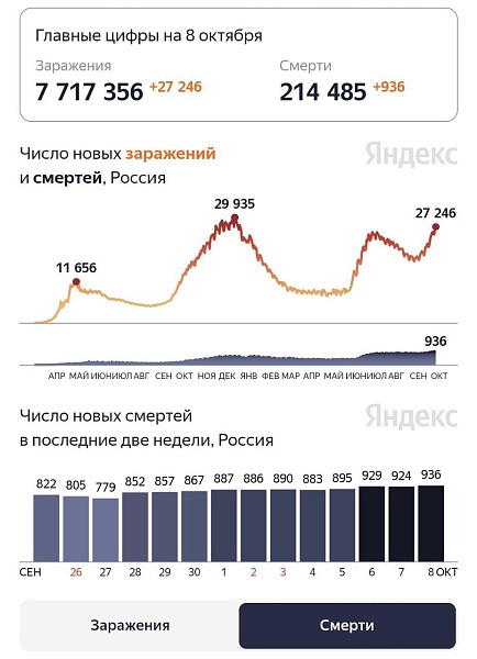 Очередной рекорд по смертности - 936 человек за сутки